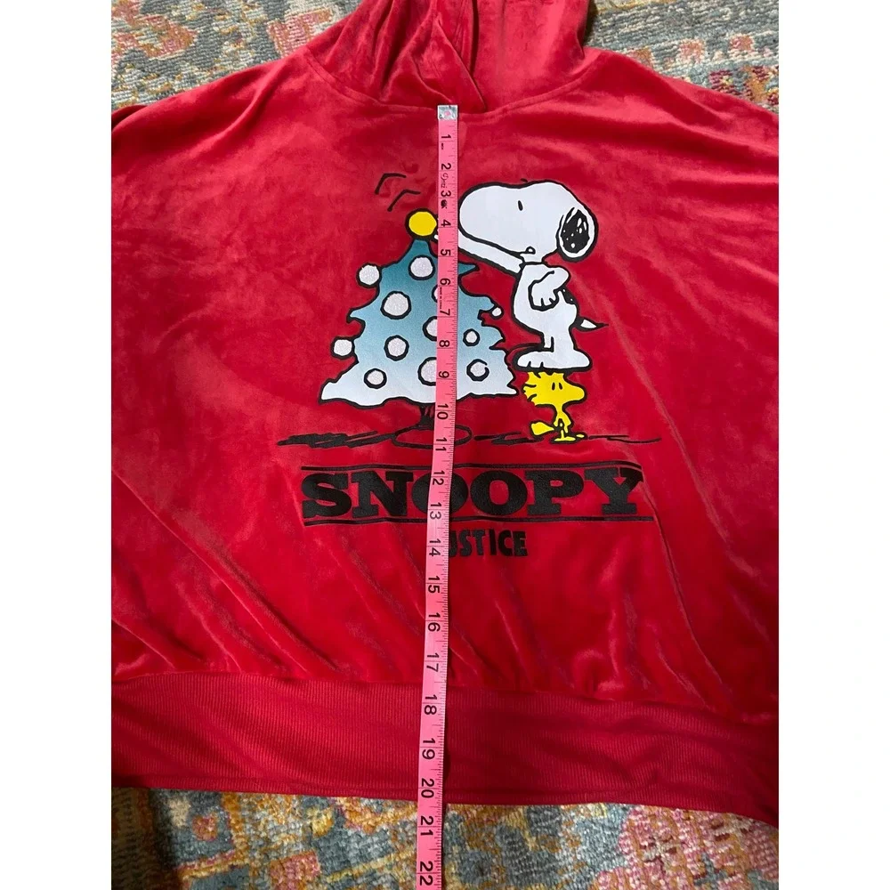 Justice Peanuts Snoopy Christmas Velour Hoodie Joggers Tracksuit Set Red Girl XL